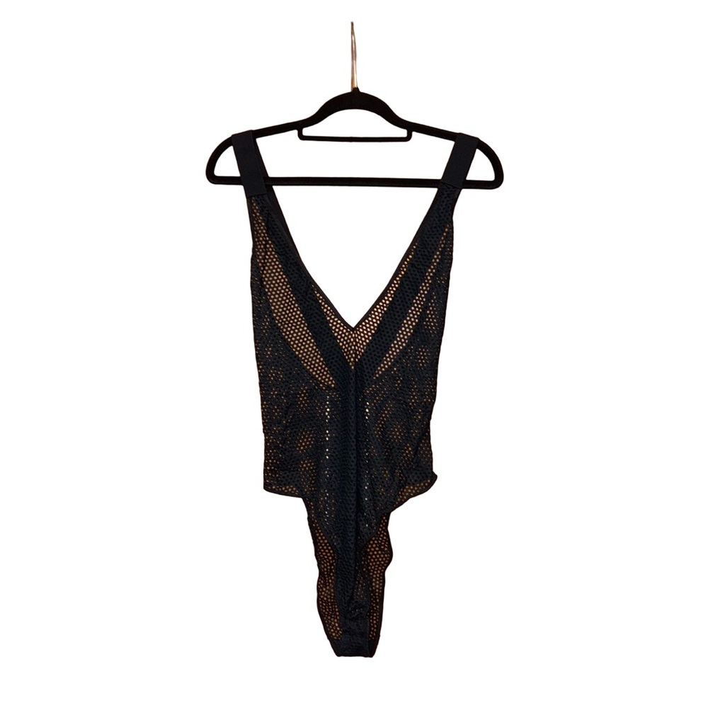 NWOT F21 Fully Mesh Crisscross Back W/Snap Closure Bodysuit - Black - Size XL